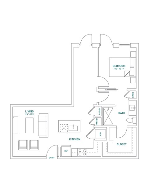 Floor plan for studio, 1 bath, 650 sqft
